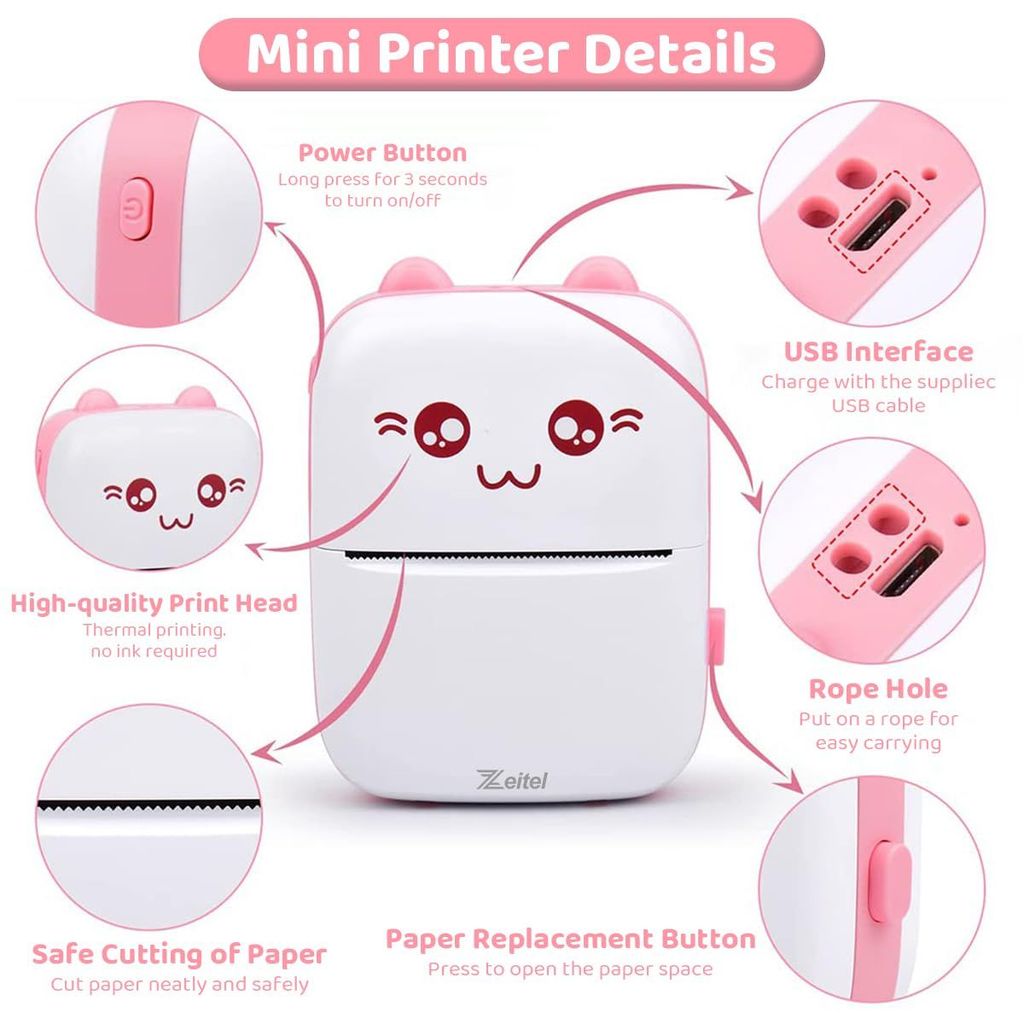 Mini Bluetooth Thermal Printer, Portable Label Printer Inkfree Printer for Android & iOS System view 2