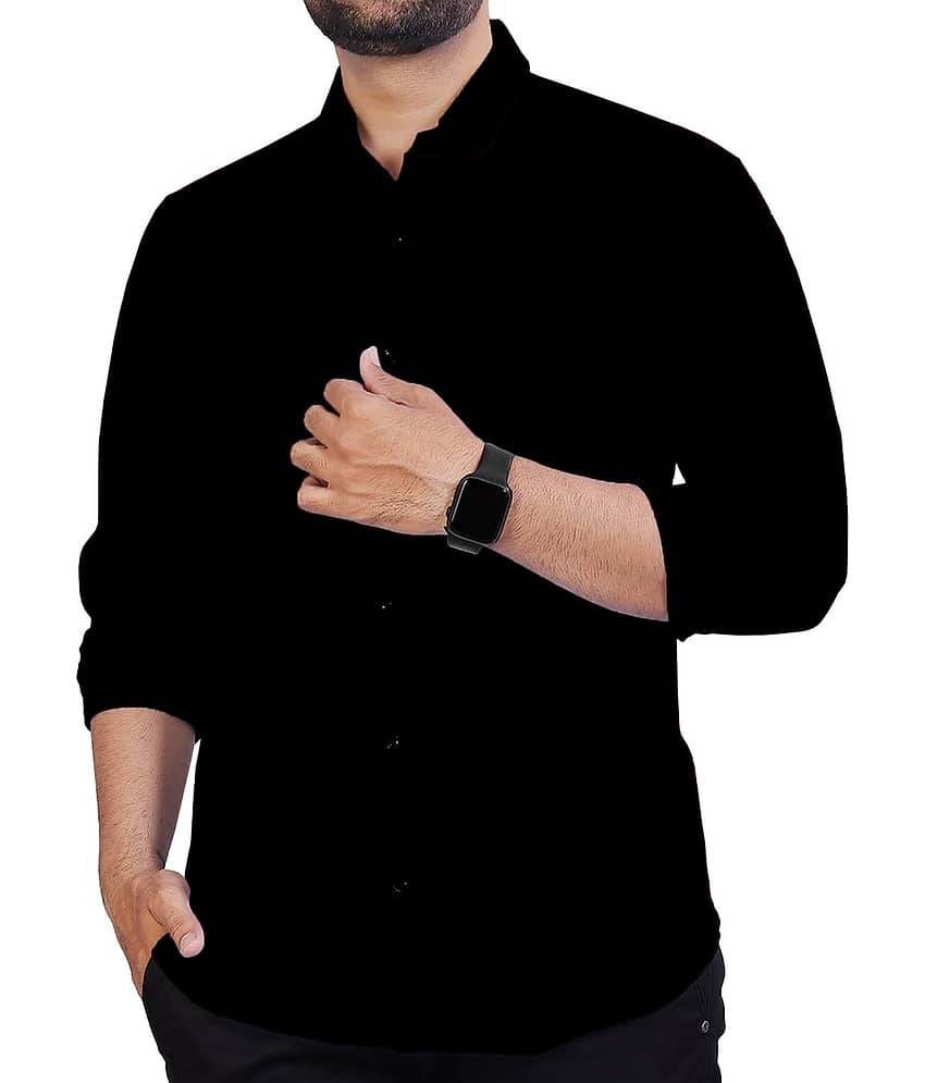 TrendiVastra Cotton Blend Slim Fit Solids Full Sleeves Men's Casual Shirt - Black ( Pack of 1 ) view 2