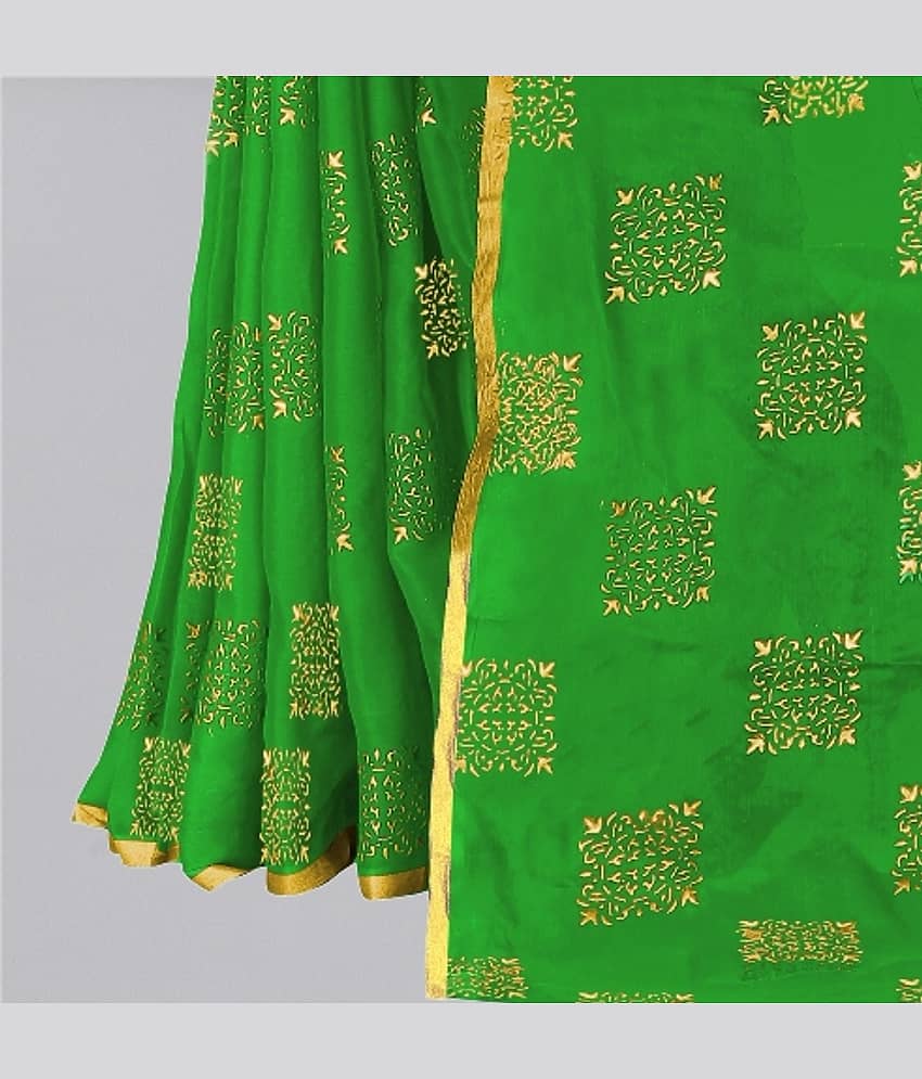 Rhey Chiffon Printed Saree With Unstitched Blouse Piece ( Navy Blue ) view 2