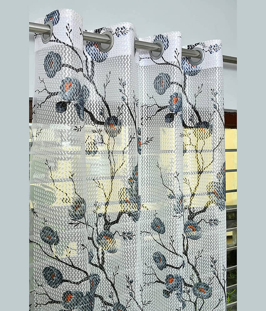 Kraftiq Homes Floral Transparent Eyelet Curtain 5 ft ( Pack of 3 ) - Light Grey view 2