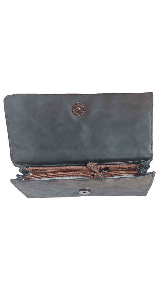 Black Faux Leather Wallet with Button Closure view 2