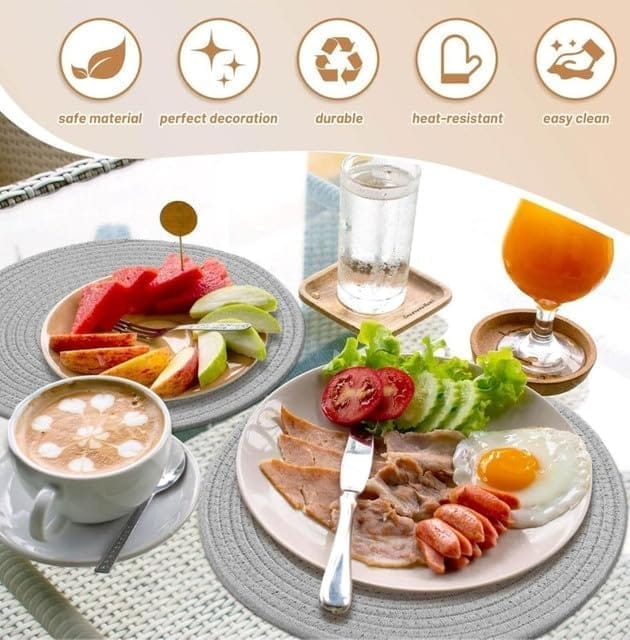 Generic Cotton Dining Table Round Placemat Mats Set of 4 (Grey)-PID66461 view 2