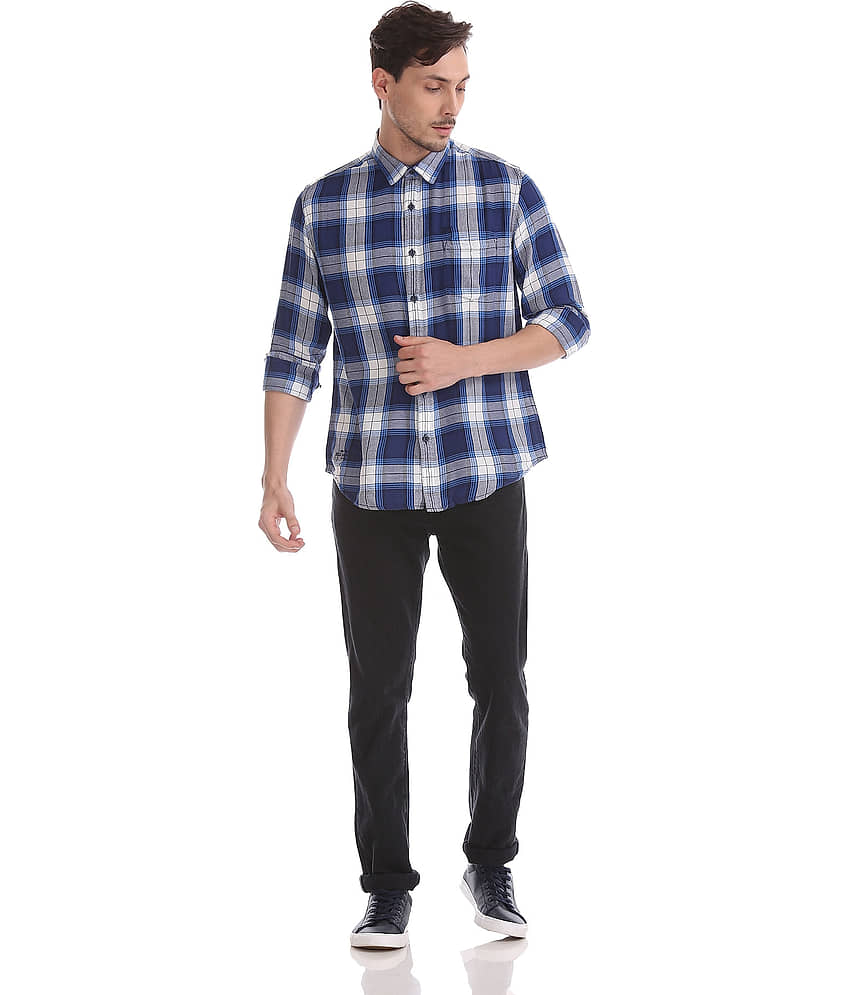 EDHARDY - Cotton Blend Slim Fit Blue Men's Casual Shirt ( Pack of 1 ) view 2