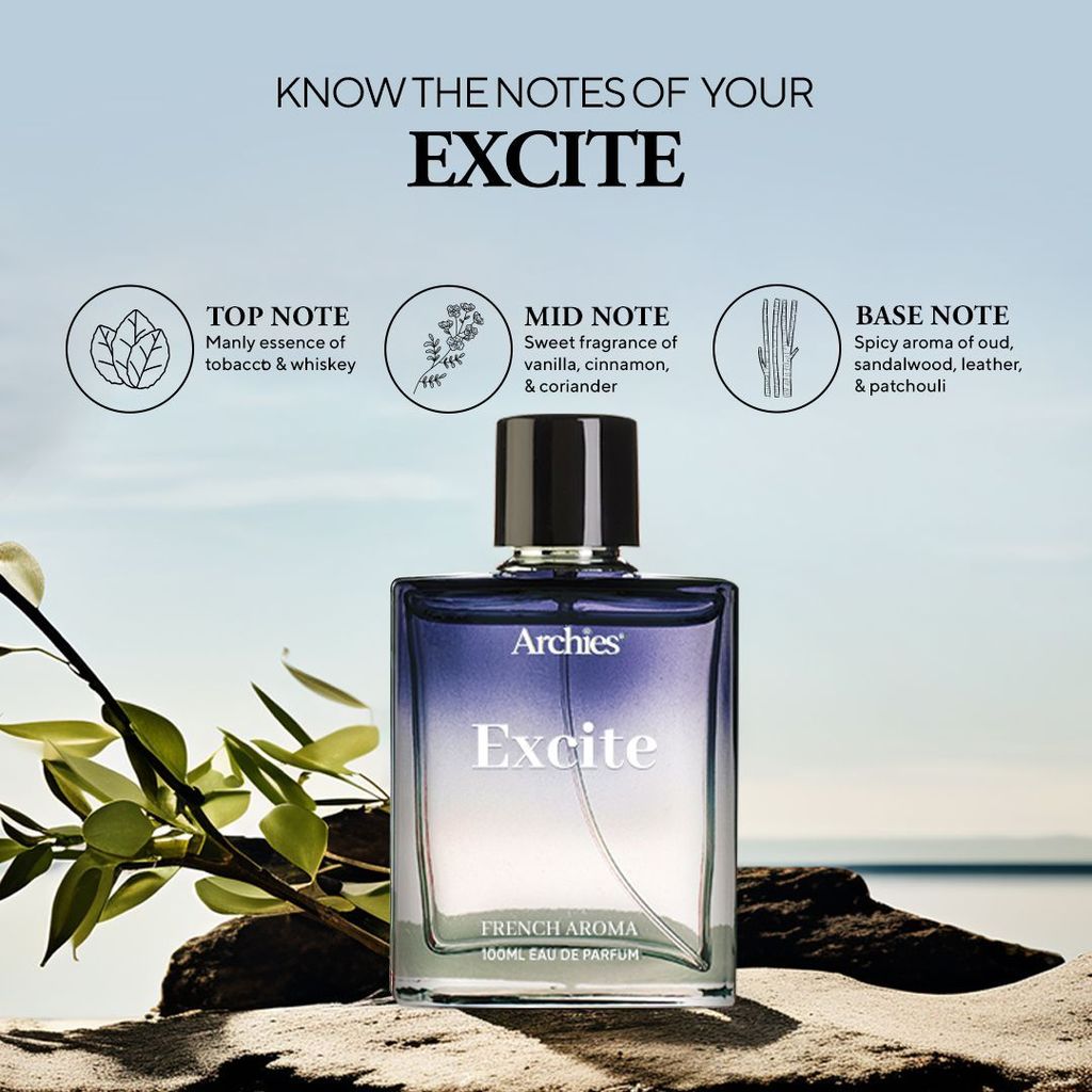 ARCHIES EXCITE Eau De Parfume for Men | 100 ml | French Aroma | Whiskey, Woody, Smokey | Premium & Long Lasting EDP Fragrance Scent (20% high concentration perfume) view 2
