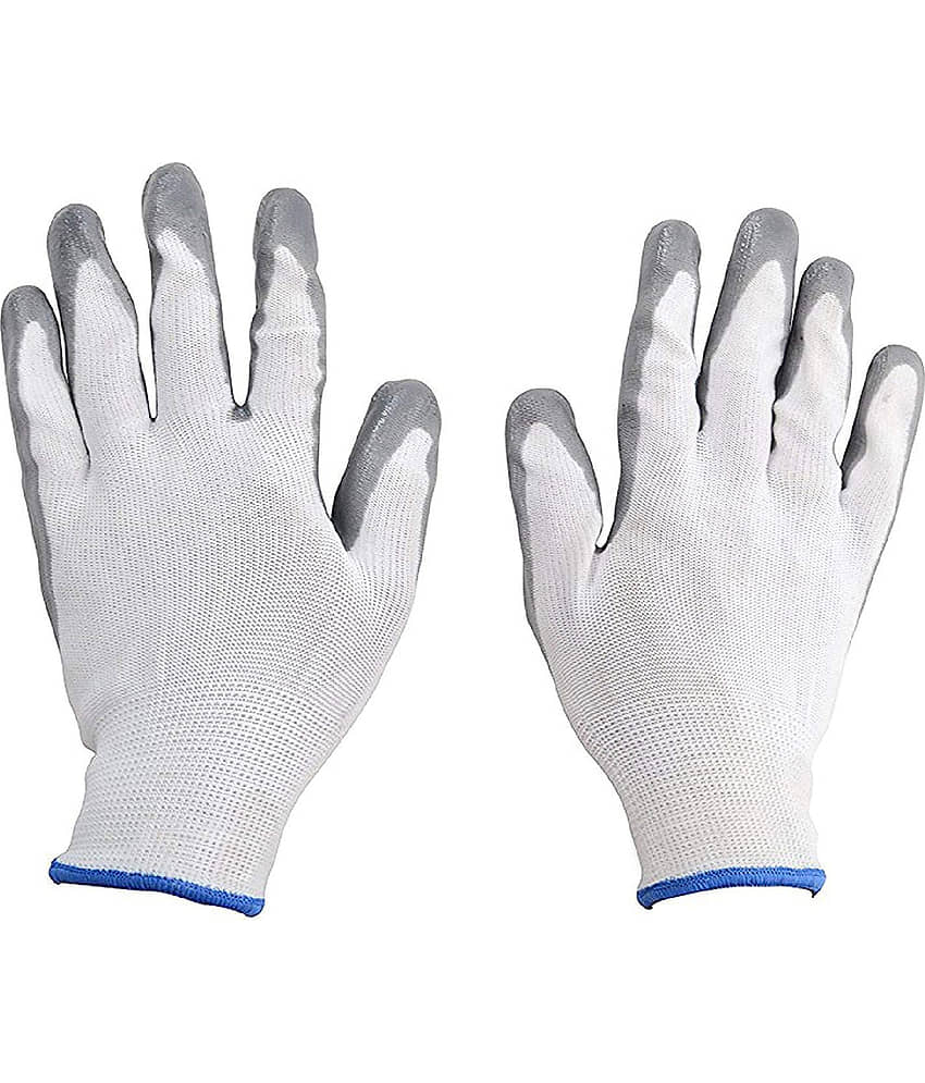 LAXMI White&Grey Nitrile Coated Hand Gloves (Pack of 15) Nylon Safety Glove view 2