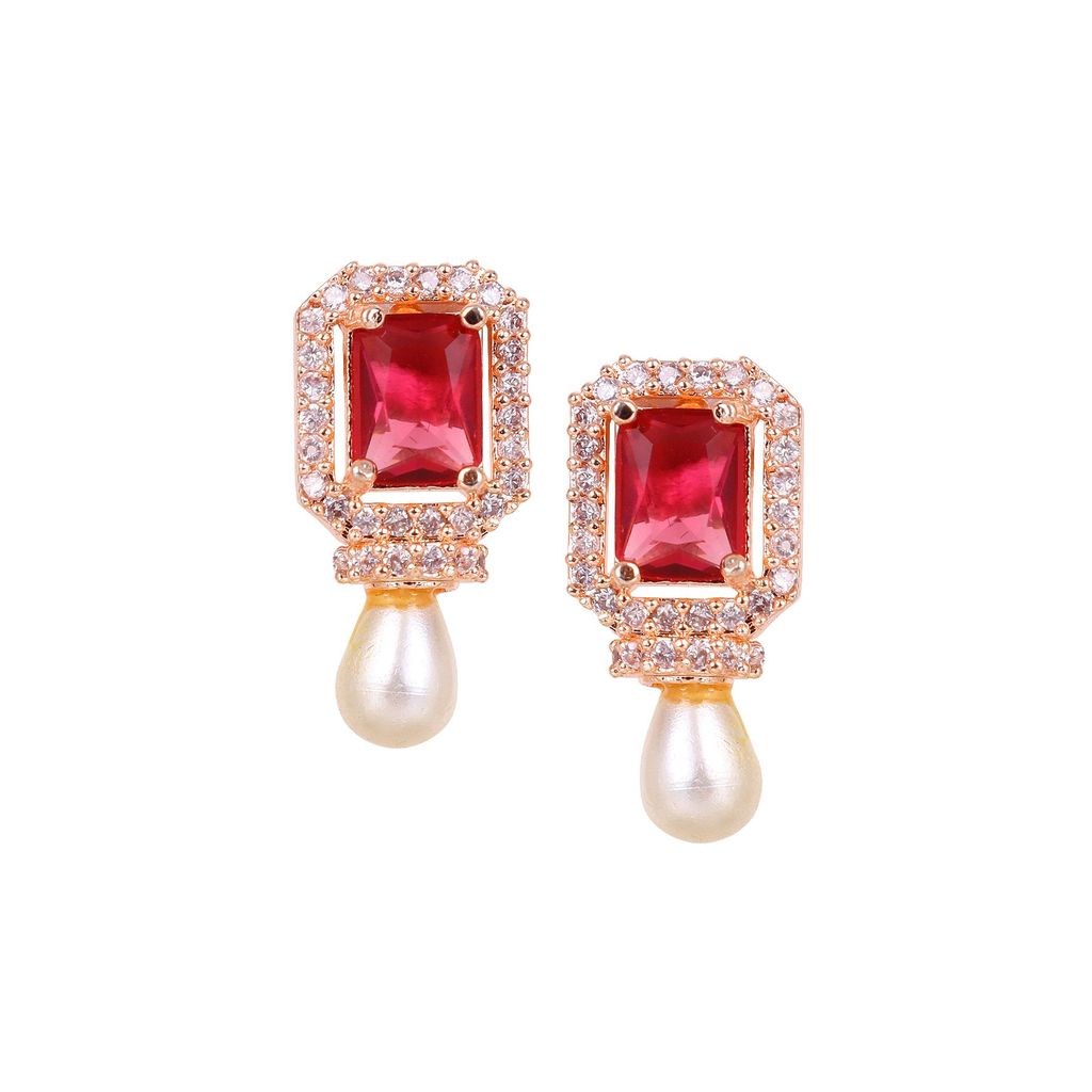 Rose Gold Plated Red Stone Earrings view 2