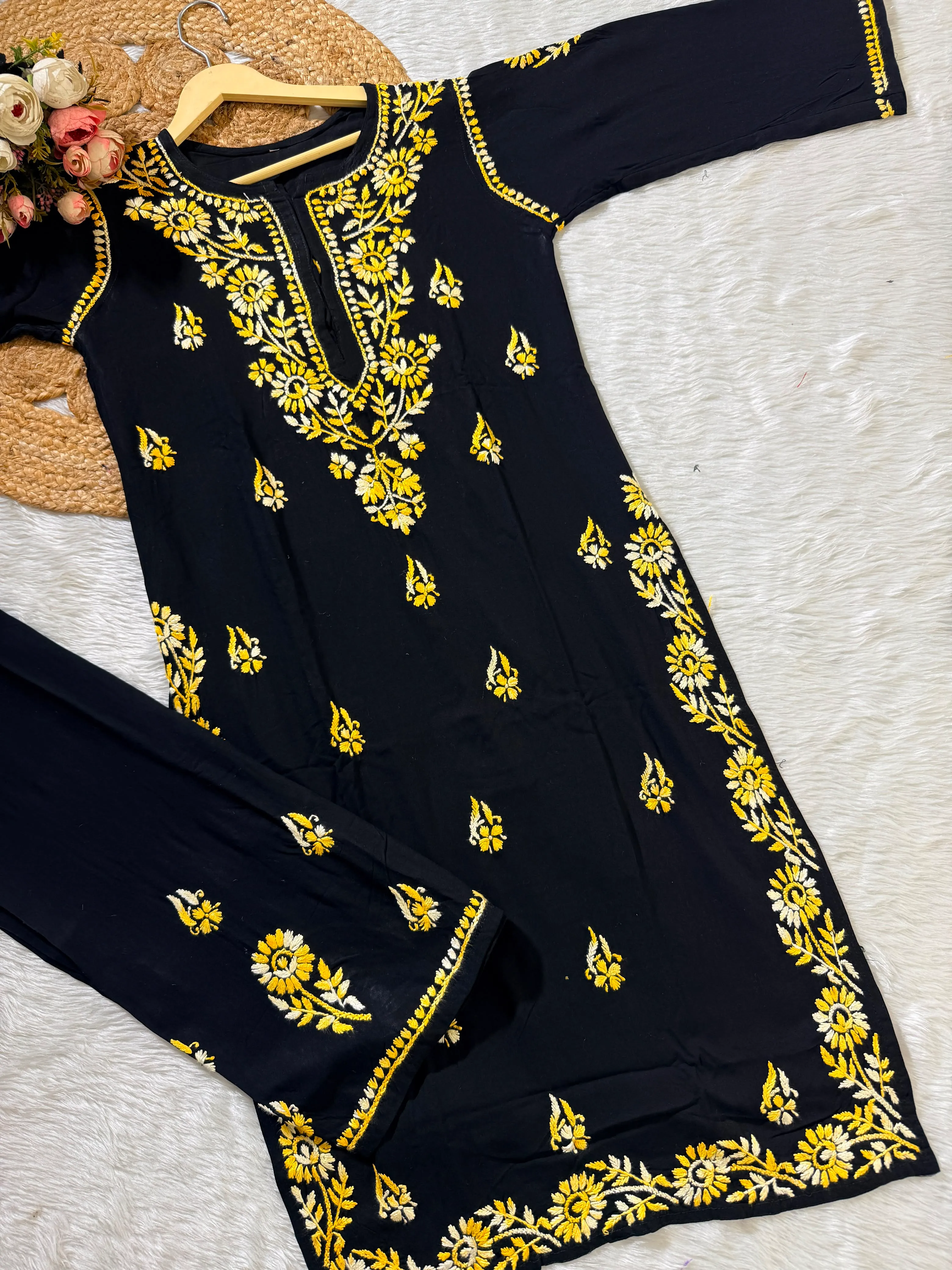 Premium Dual Shade Heavy Rayon Kurti with Work view 2