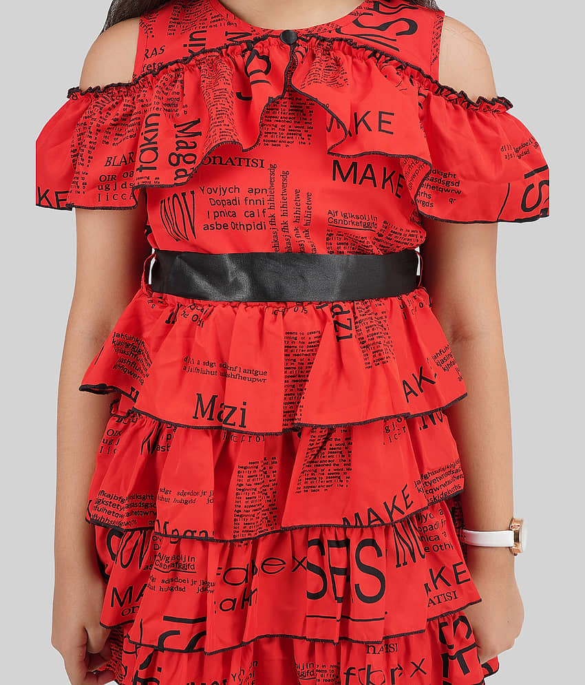 Being Naughty Polyester Fit And Flare Dress For Girls ( Pack of 1 , Red ) view 2