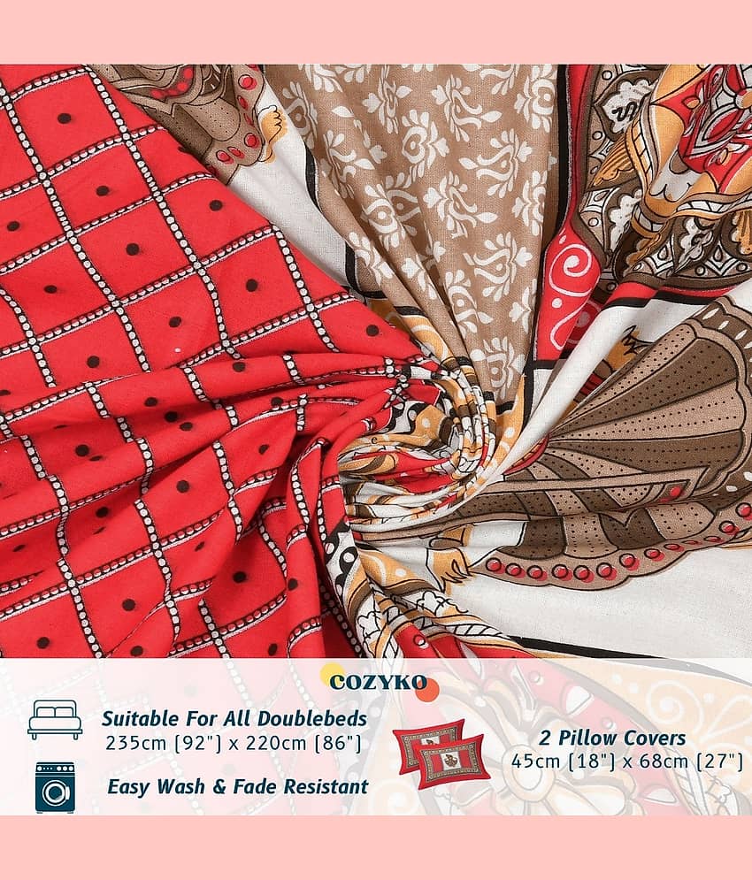 COZYKO Cotton 1 Double Bedsheet with 2 Pillow Covers ( Red ) view 2