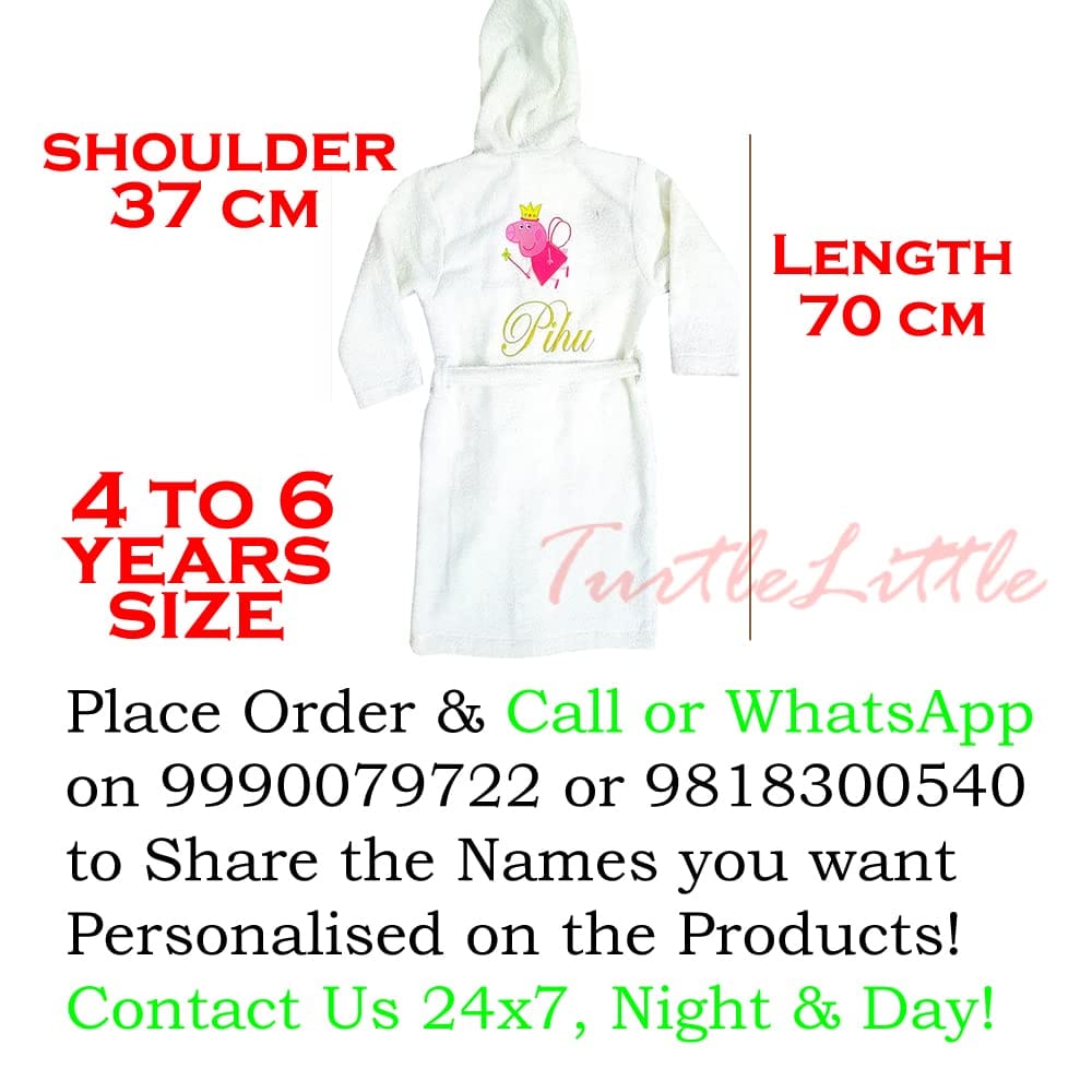 TurtleLittle, Cotton, BTS Bathrobe with Hood for Kids, 4 to 6 Years, with Name and Initials, 350 GSM (Set of 1, Ivory White) view 2