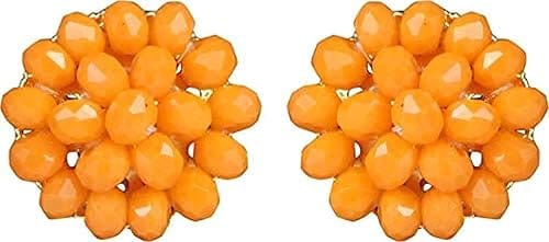 AV Fashion India - Semi Precious **Orange Beads Traditional Necklace Set Crystal Gemstone Round Faceted 4Mm Beads Necklace With Stud Earring 5 Layer 16" Long Yellow Color Mala For Girl And Women Fashion Jewellery view 2