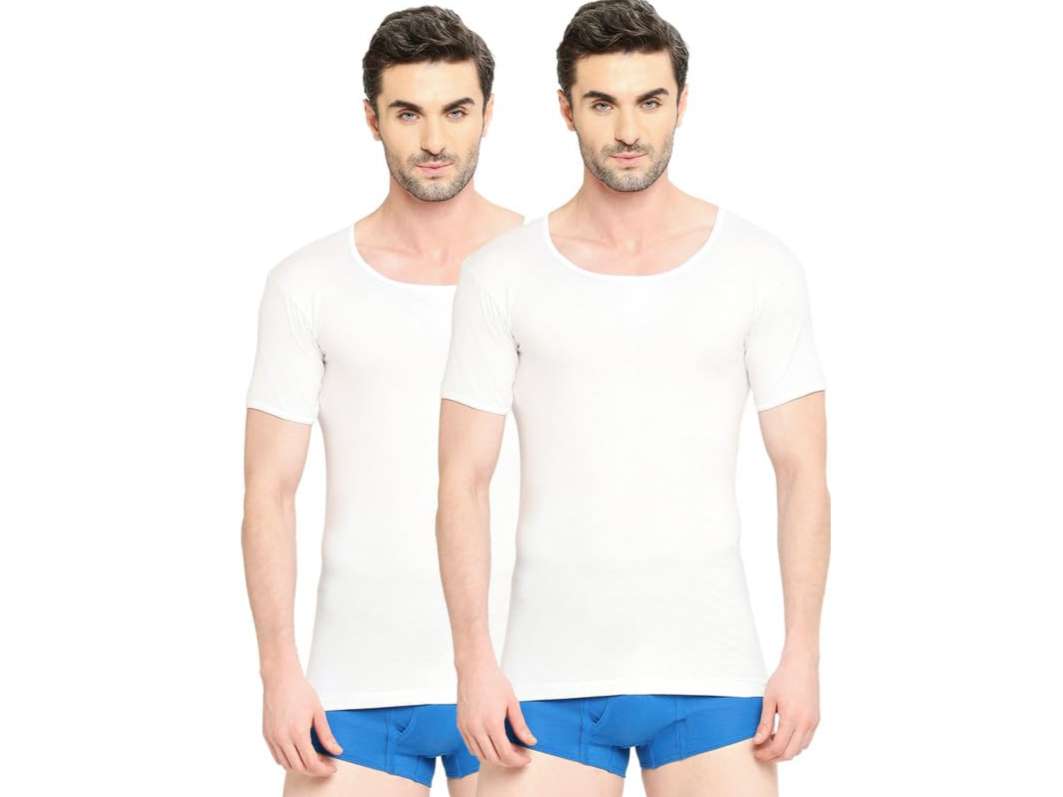 VIP Supreme Men's Round Neck Half Sleeve 100% Cotton White Vest, Moisture Absorbent Inner wear for Men - Pack of 2 - XXL