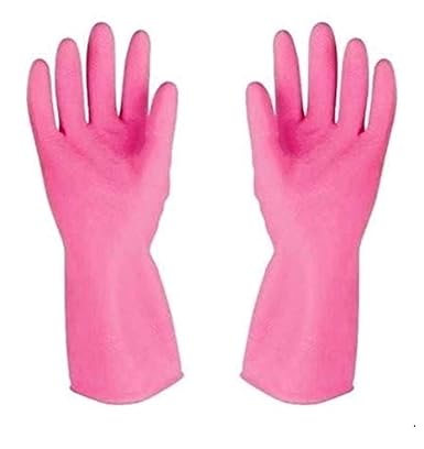 Aabha Reusable Rubber Hand Gloves for Washing/Cleaning Kitchen and Garden- Pair of 2 (Pink)