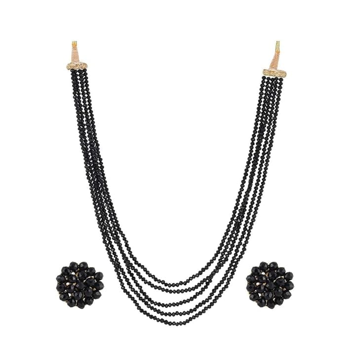 Manbhar Gems - Crystal Gemstone Beads Necklace Set for girl and Women 5 layer Mala With Stud Earring stylish traditional Beaded Fashion jewellery