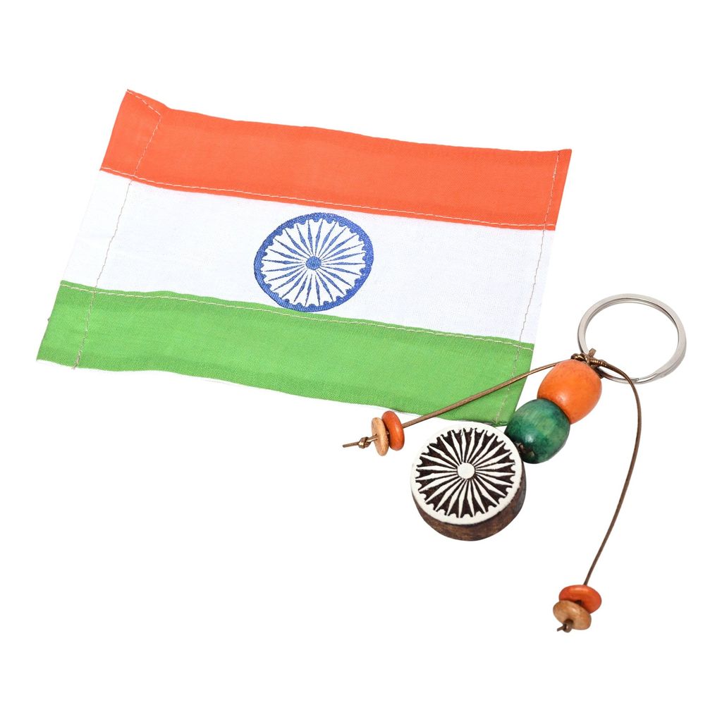 Hand Carved Wooden Keyring Ashok Chakra view 2