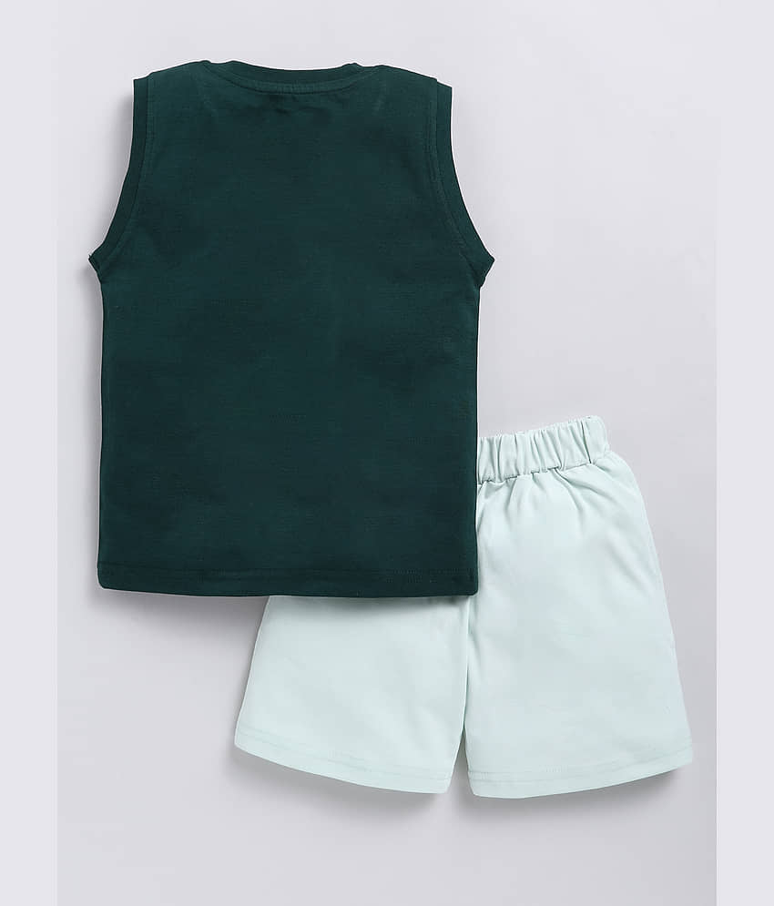 CUTOPIES Pack of 1 Boys Cotton T-Shirt & Shorts Set ( Green ) view 2