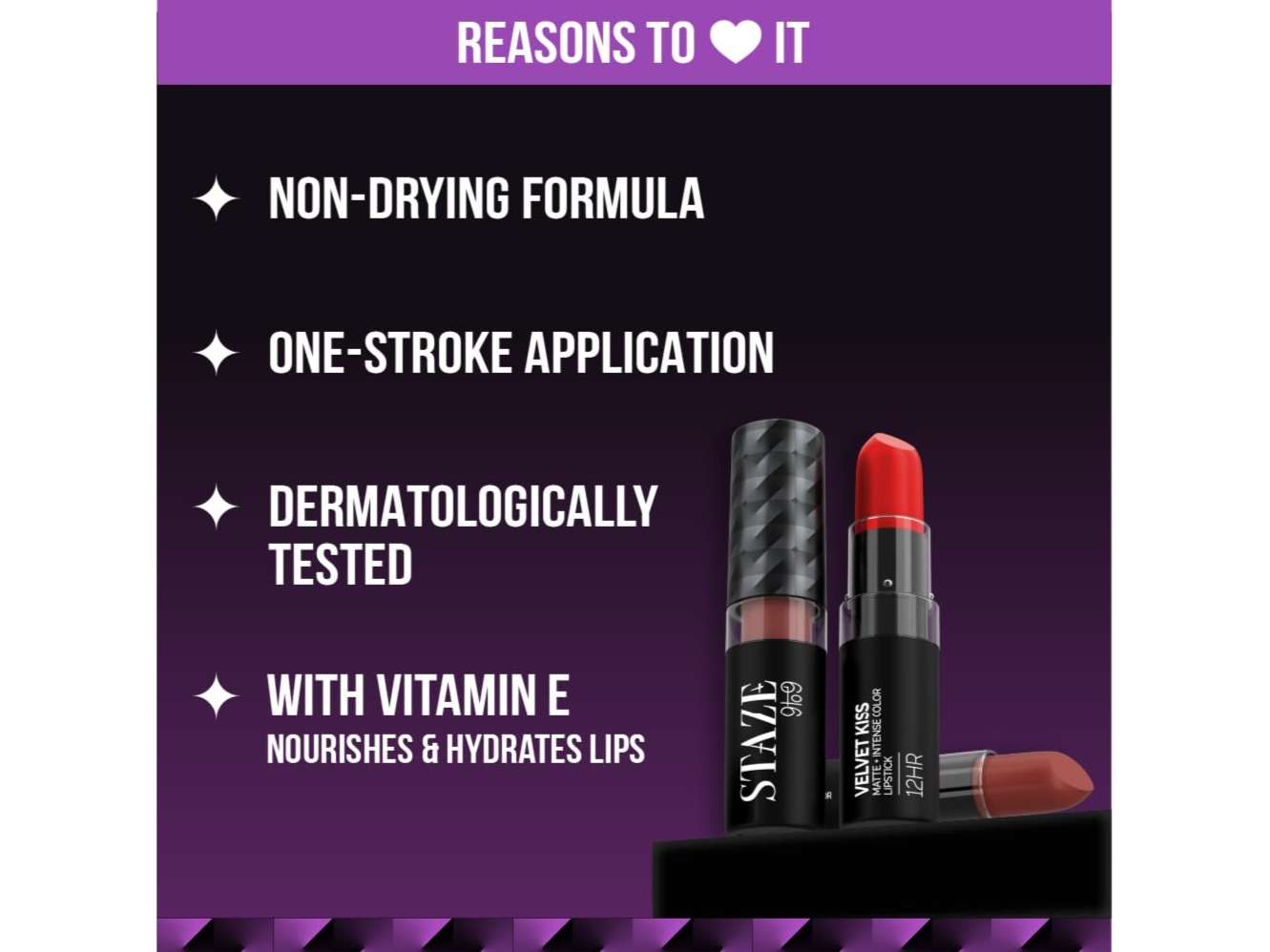 Staze 9to9 Velvet Kiss Lipstick, Matte + Intense Color Lipstick, 12H Long Stay, Moisturizing & Lightweight Formula - Pinky Promise - 05 view 2