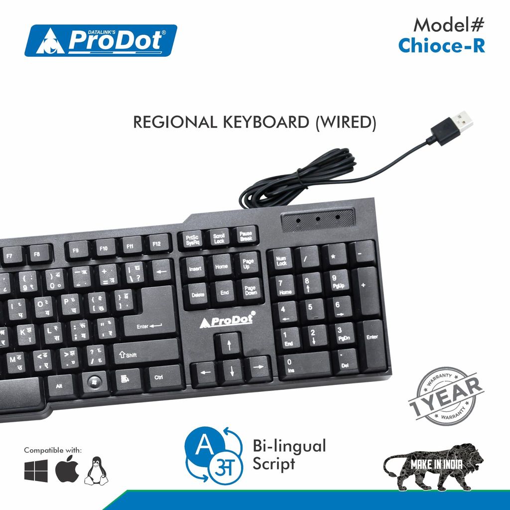ProDot KB-Choice QWERTY �Made in India� Keyboard with 104 Low Profile Keys, Spill Resistant Design for Windows, Mac, PC, Laptop view 2