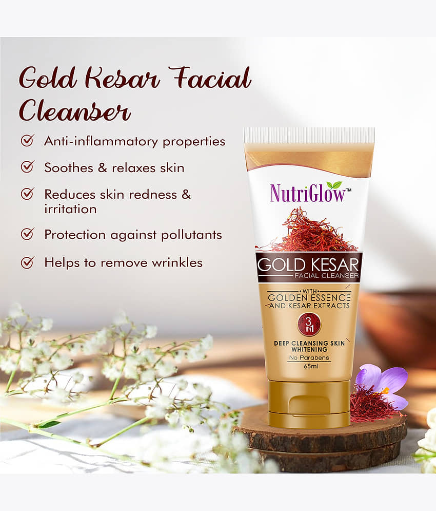 NutriGlow Gold kesar Face Wash For Deep Cleansing and Radiant Skin, Tan Removal, Skin Tightening Non Foaming Face Wash, 65 ml Each (Pack of 4) view 2