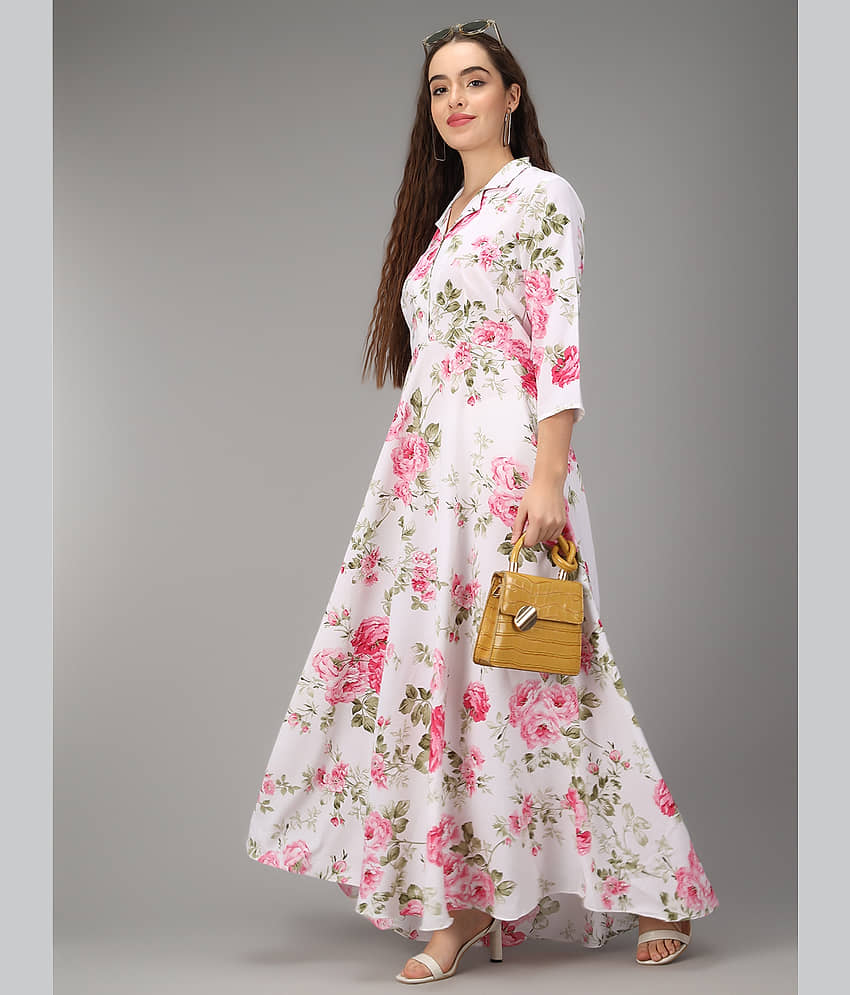 Rudrakriti Women Crepe Printed A-line Dress ( White ) view 2