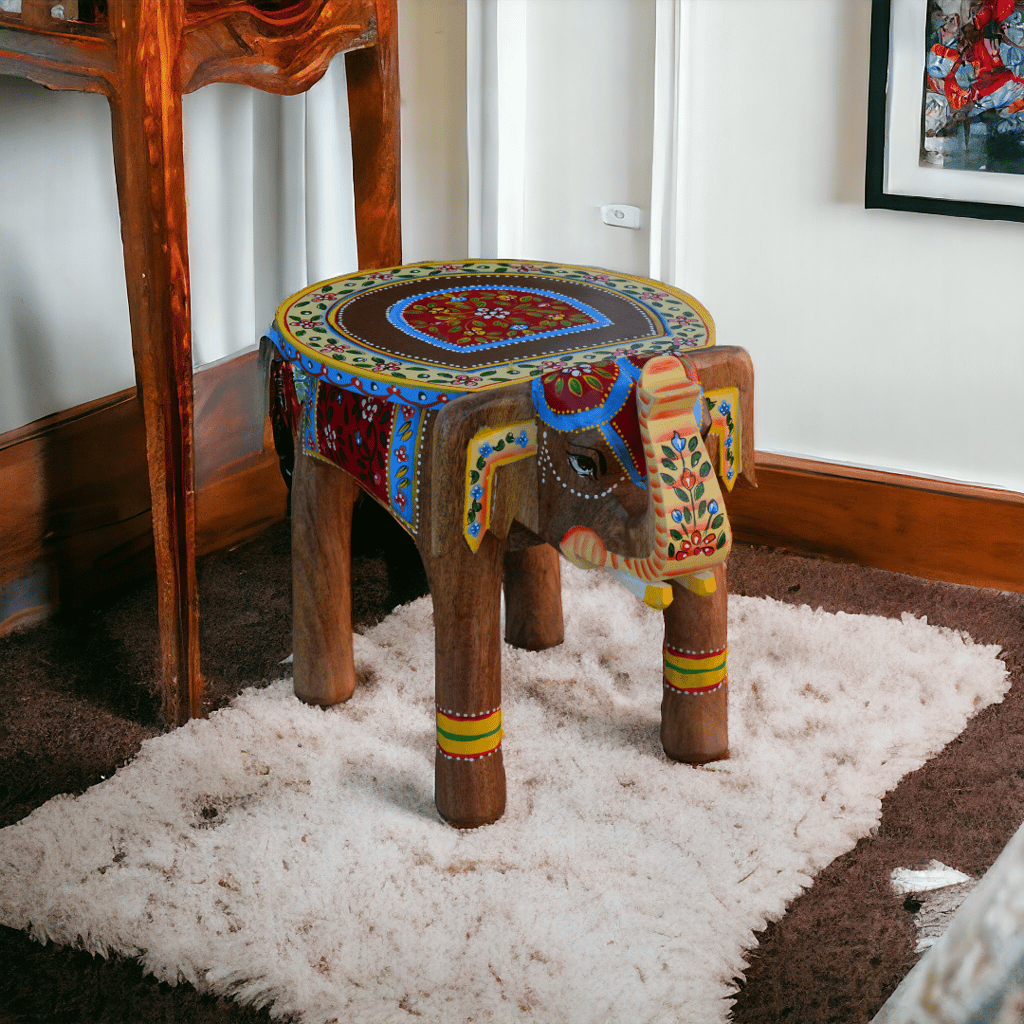 Elephant Stool Pichwai Painted 8 inch