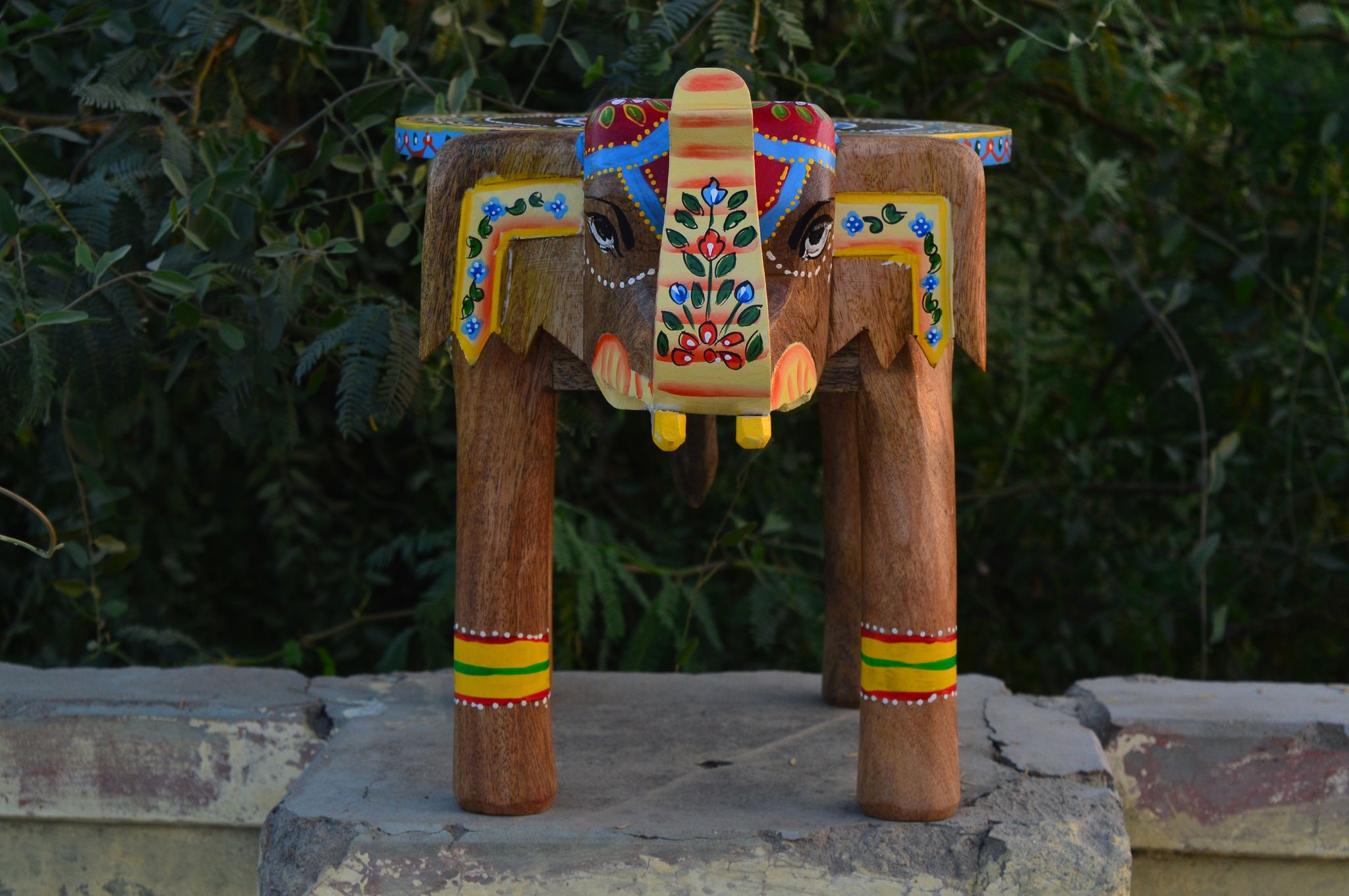 Elephant Stool Pichwai Painted 8 inch view 2