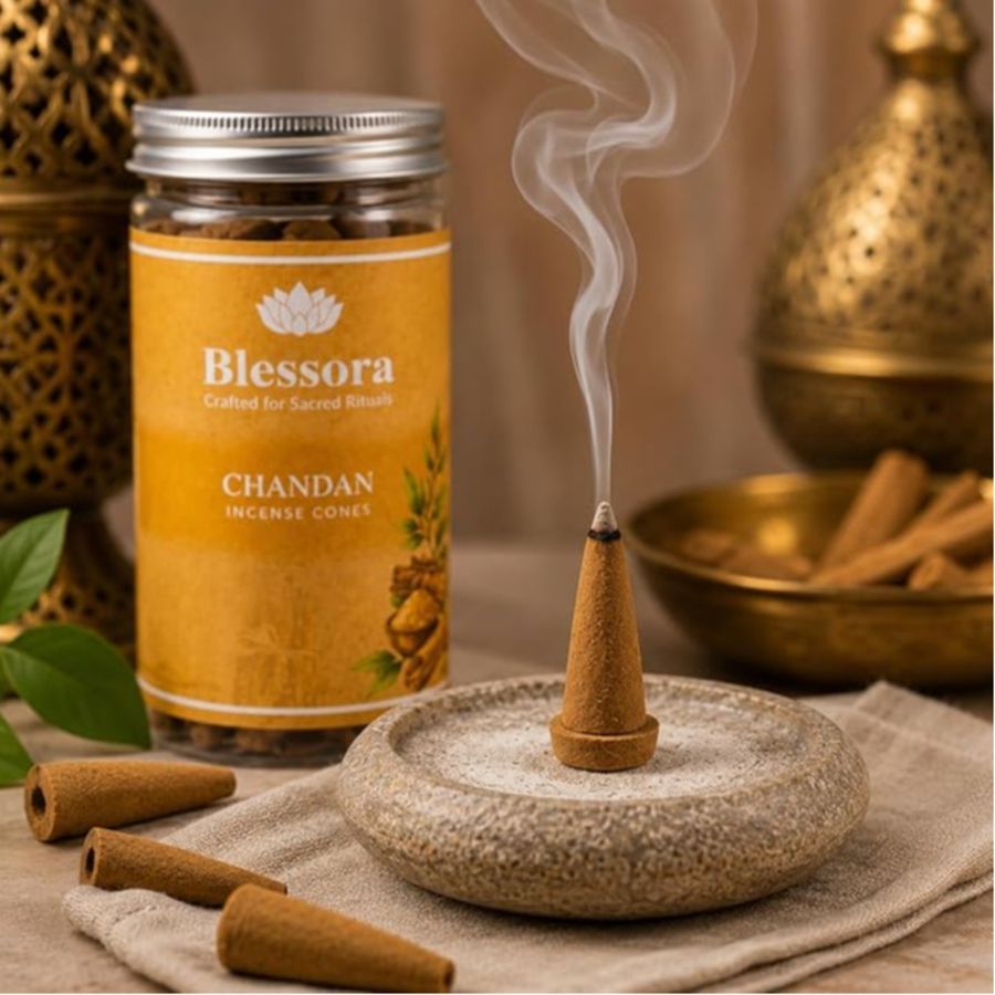 Dhoop Cones for Home – Masala Incense Cones with Long Lasting Fragrance for Puja, Meditation & Yoga, 100g (35 Units Chandan) view 2