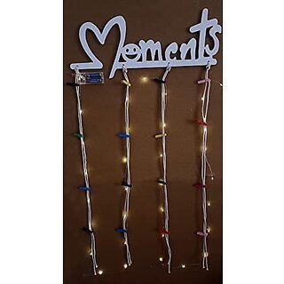 Khush Its Amazing Home Decor Wood White Moments With LED Light Hanging Photo Display, DIY Picture Photo Frame Collage Set Includes Multi colour Clips view 2