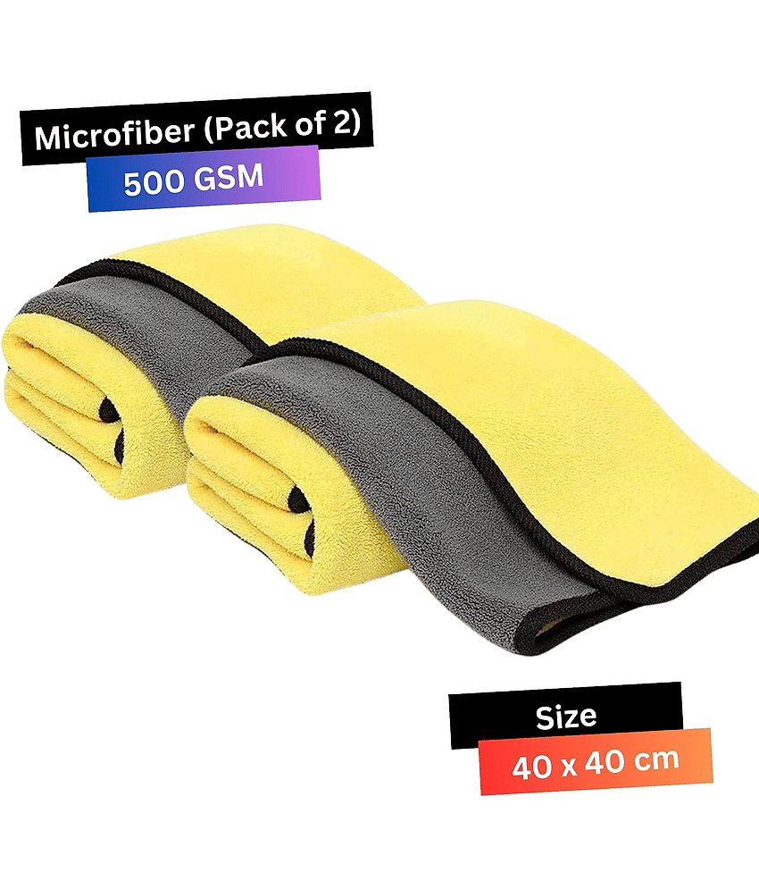 KLEANSHINE Yellow 500 GSM Microfiber Cloth For Automobile ( Pack of 2 )