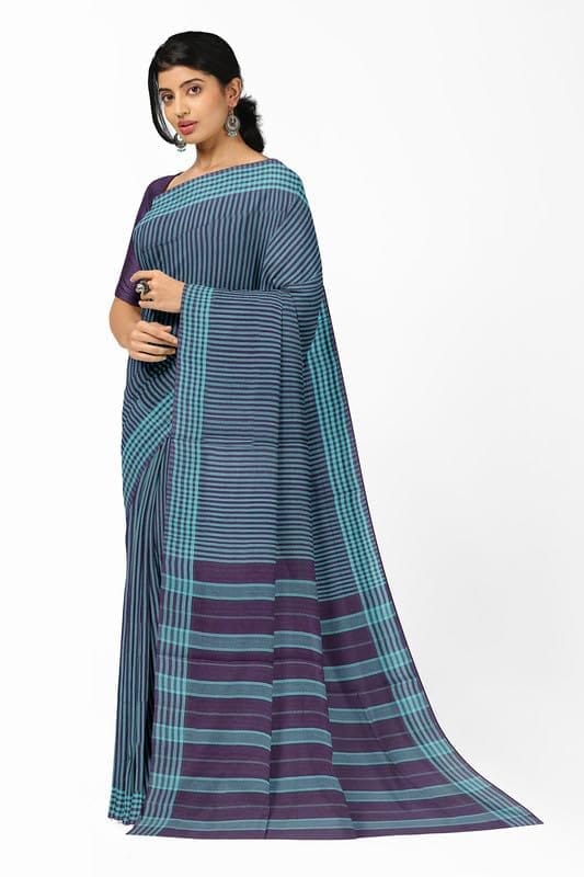 APCO Handloom (A Andhra Pradesh Govt Emporium)- Women's Traditional Pure Handloom Bandar/Polavaram Blue Cotton Saree | PBS0027 view 2