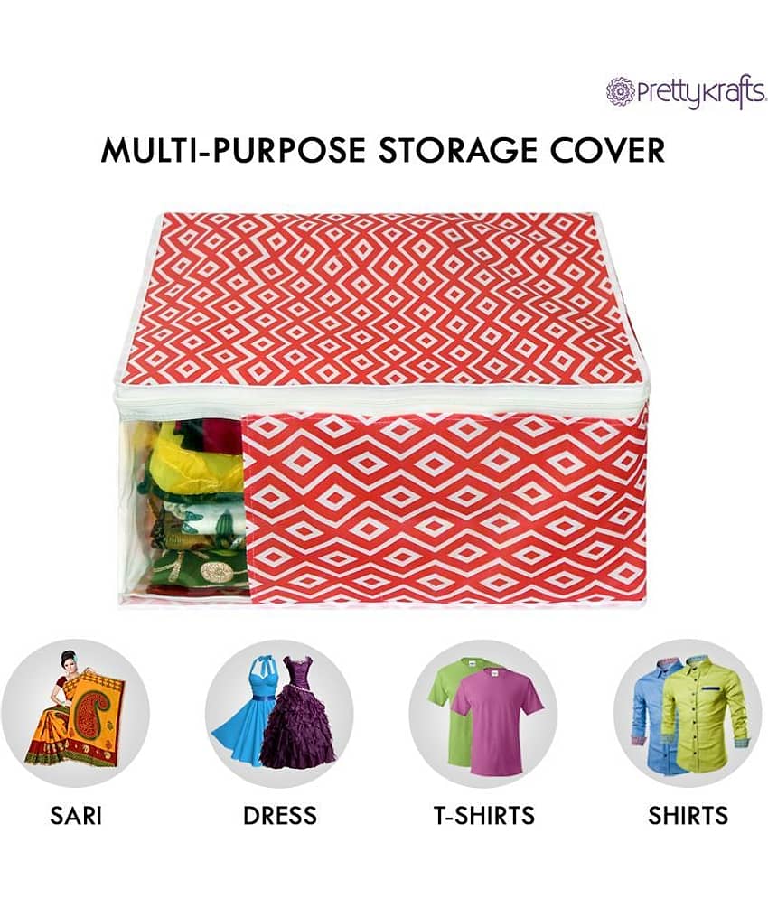 PrettyKrafts Saree Cover Large with Creative Prints, Saree Storage Bag With Zip, Wardrobe Organiser, Clothes Cover & Storage,(Pack of 12) QTR Yellow view 2
