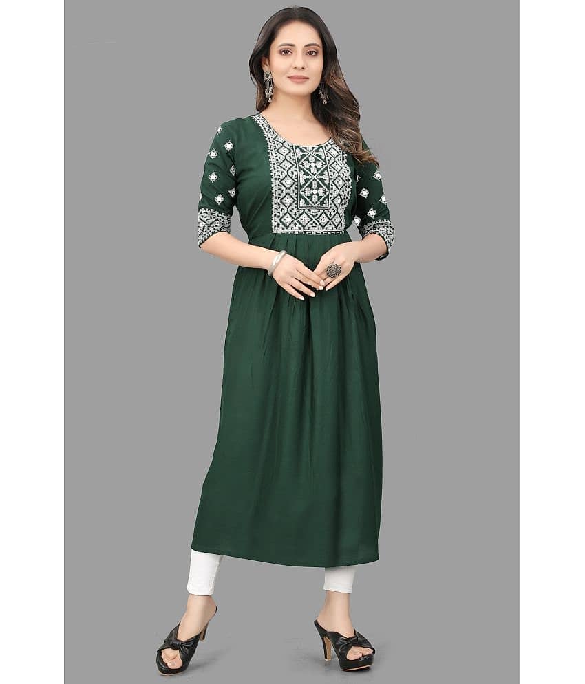 QPEEZ - Green Rayon Women's Flared Kurti ( Pack of 1 )