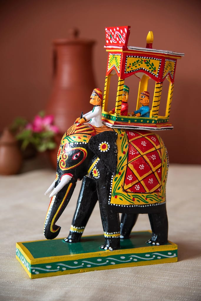 Handcrafted Wooden Elephant with intricate detailing, perfect for Home Decor and Gifting view 2