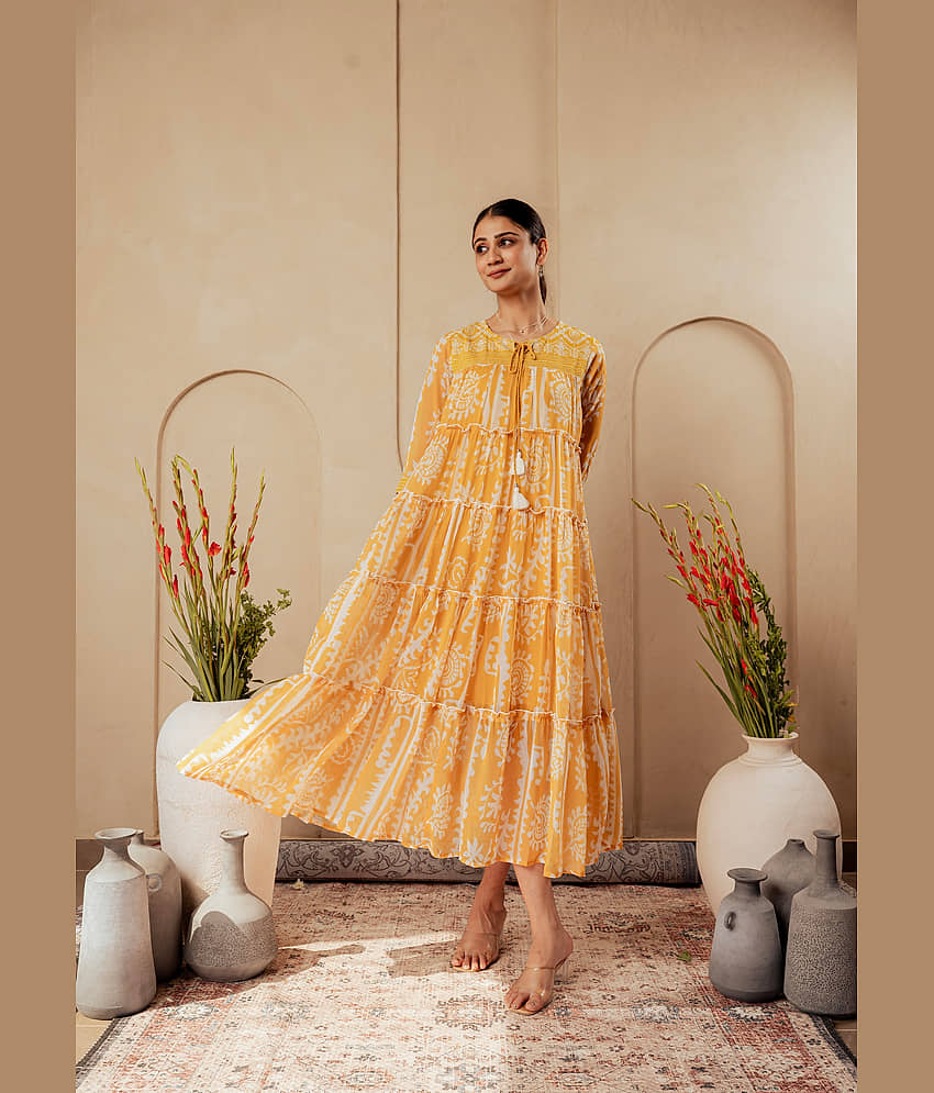 Juniper Women Polyester Fit & Flare Dress ( Mustard ) view 2