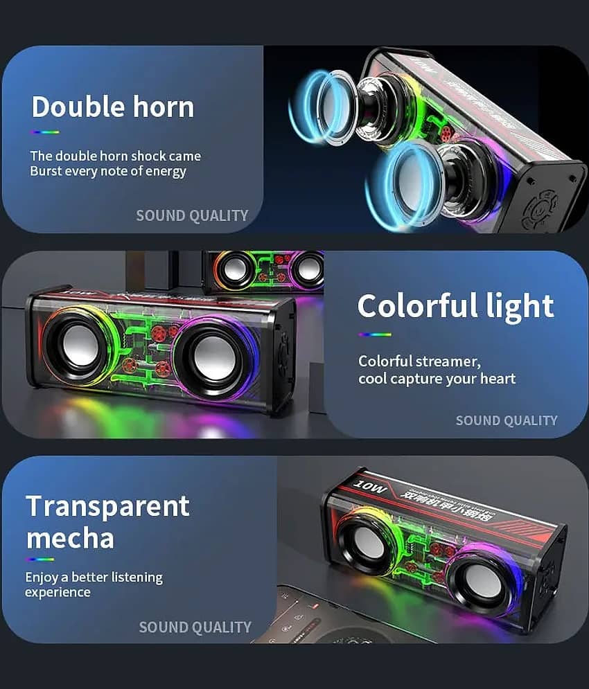 Life Like 10W With RGB Light 10 W Bluetooth Speaker Bluetooth V 5.3 with USB,SD card Slot Playback Time 10 hrs Black view 2
