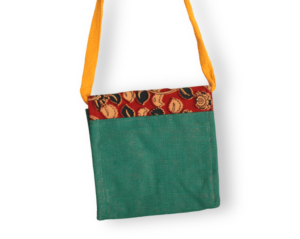Handcrafted Kalamkari Sling Bag with Adjustable Strap - Red and Green view 2