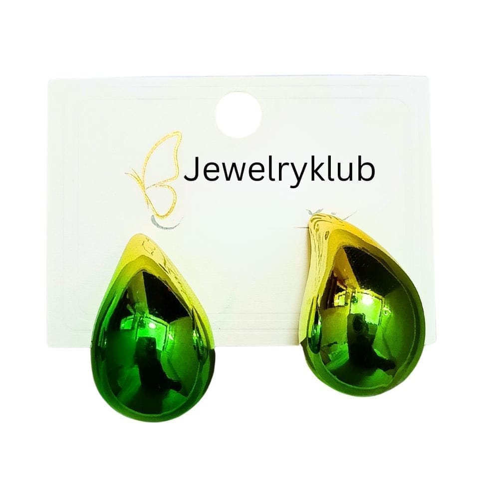 Jewelryklub Dual Metallic Colored Chunky Tear Drop Fashion Jewelry Earrings For Women & Girls - Green Gold view 2