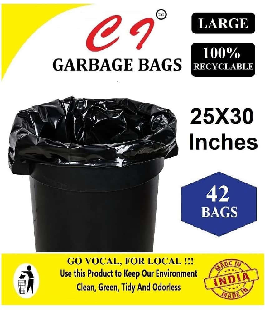 C I- Large 42 pcs - 25X30 Black Disposable Garbage Trash Waste Dustbin Bags of 63cm x 76cm | Pack of 3 X 14 pcs= total 42 pcs view 2