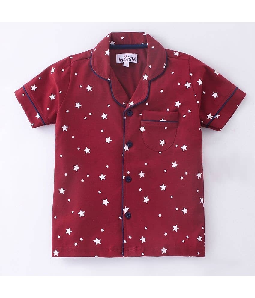 Nite Flite Pack of 1 Boys 100% Cotton Nightsuit Set ( Red ) view 2