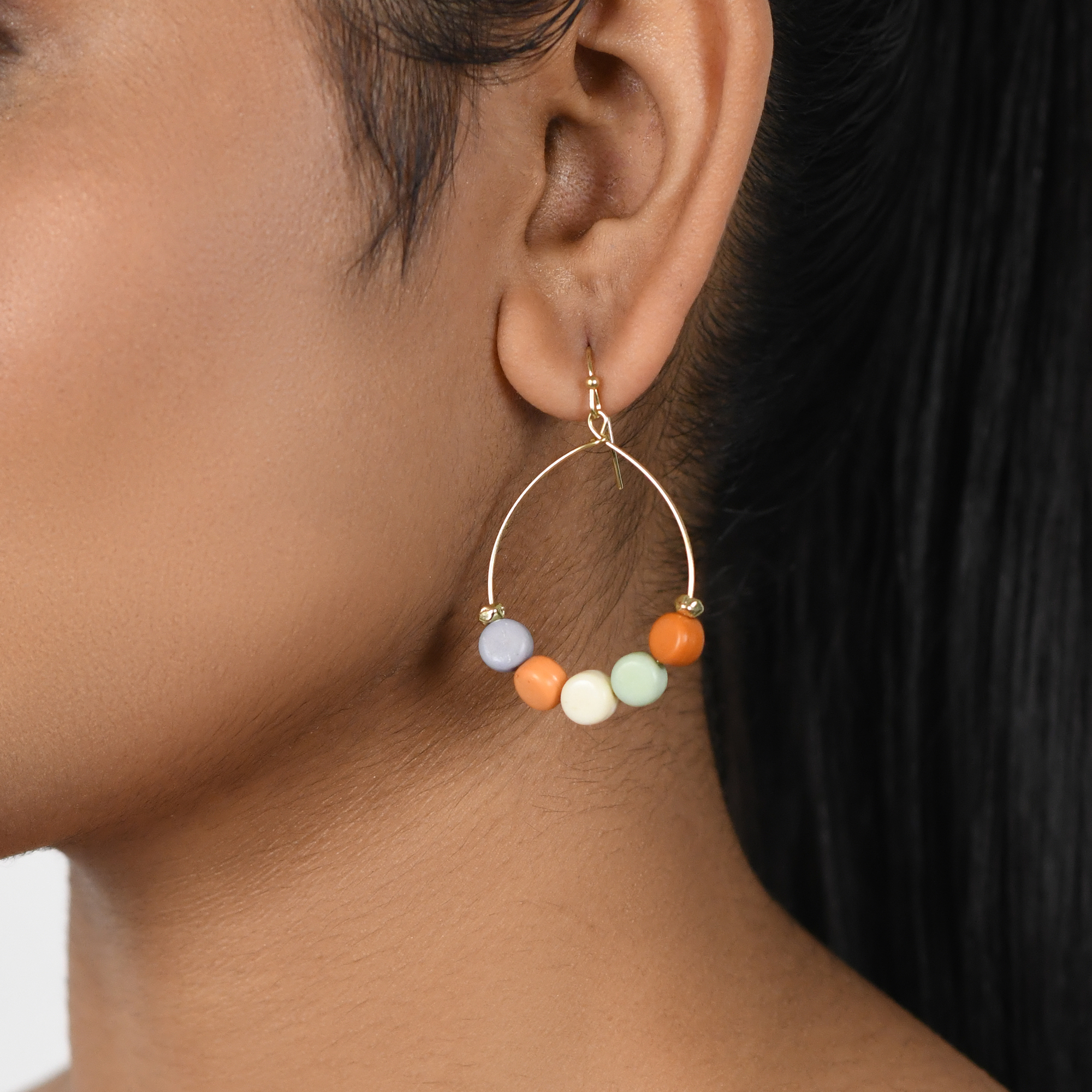 Handcrafted Brass Earring with Colourful Beads view 2