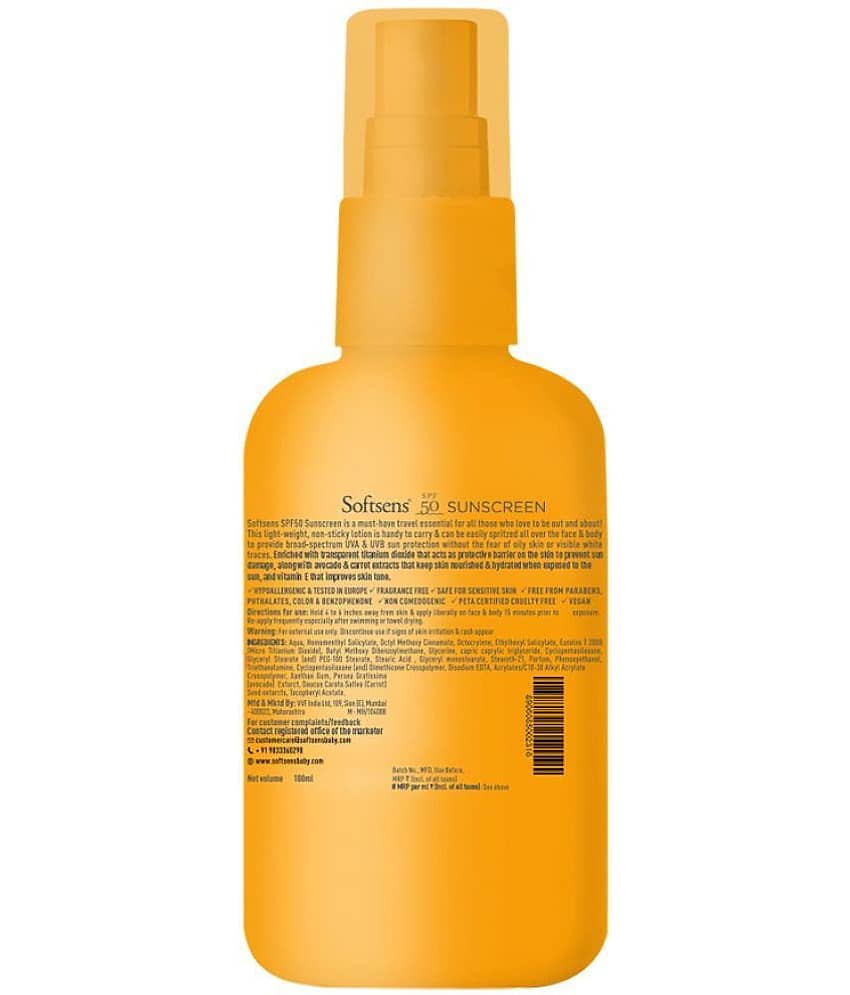 Softsens Water Resistant Oil- free Sunscreen Spray SPF 50 (Pack of 1) view 2