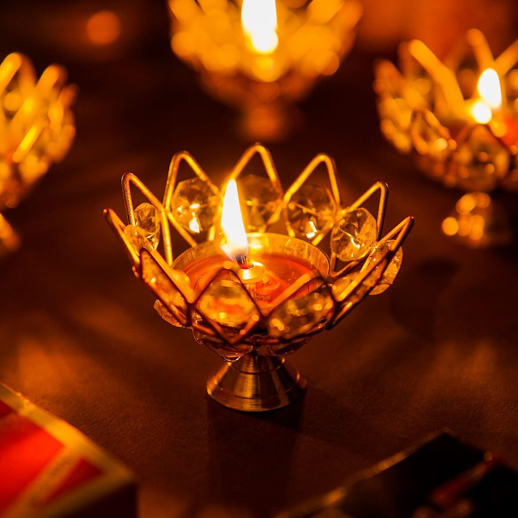 Craftlayout Crystal Diya, Golden 2 Inch (Pack Of 2) view 2