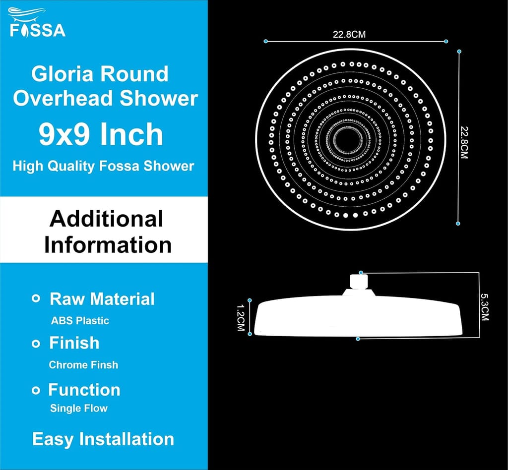 Fossa Gloria Round ABS overhead shower With Arm (9" With Arm) view 2
