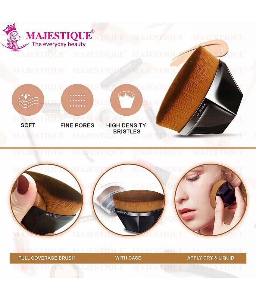 Majestique 3Pcs Set Flat Foundation Brush With Beauty Makeup Sponge, Perfect Pair view 2