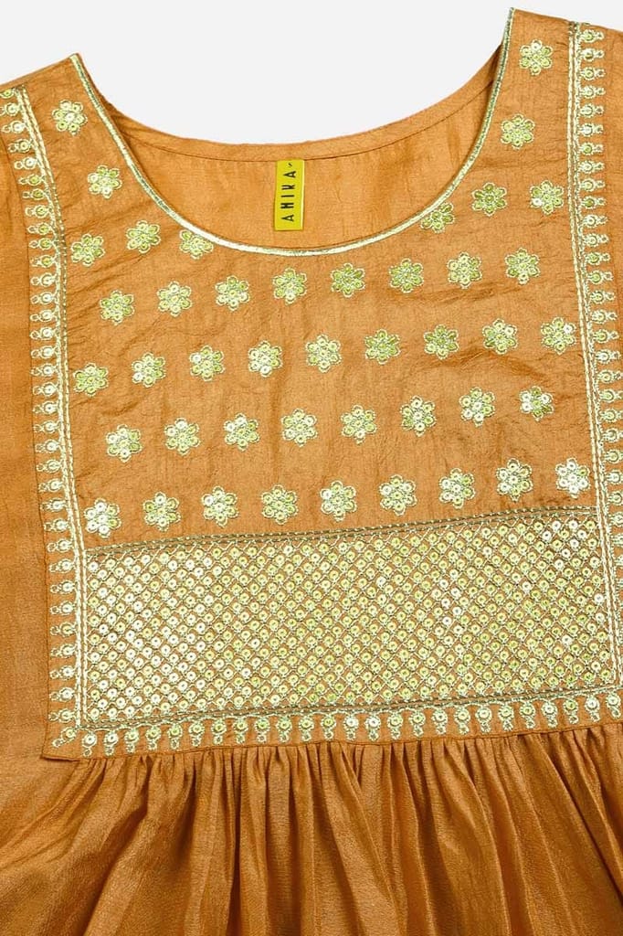 Mustard Silk Blend Solid A-Line Kurta Trousers With Dupatta PKSKD1734 view 2