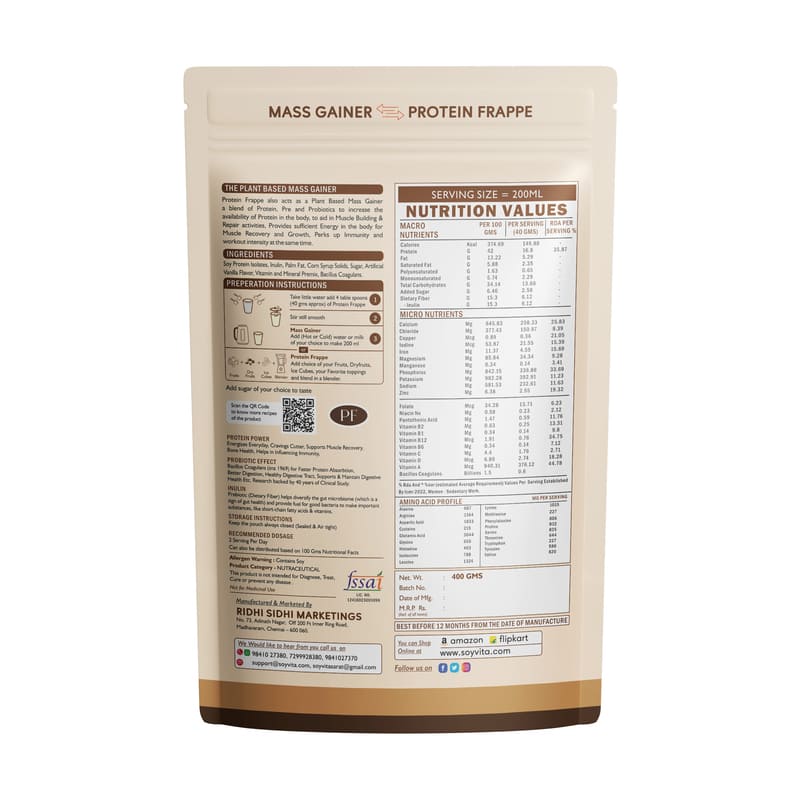 Soyvita - Protein Frappe With Prebiotics and Probiotics, Non Dairy, 400 Gms (Serves - 10) view 2
