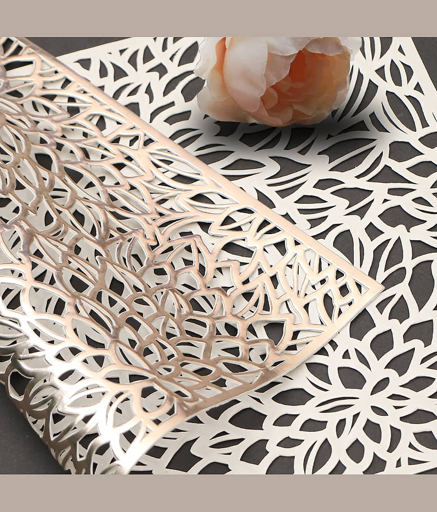 PVC Floral Rectangle Table Mats ( 45 cm x 30 cm ) Pack of 6 - Gold view 2