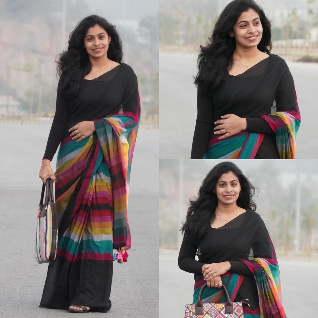 Elegant Black Rainbow Saree – Stylish & Trendy Party Wear view 2