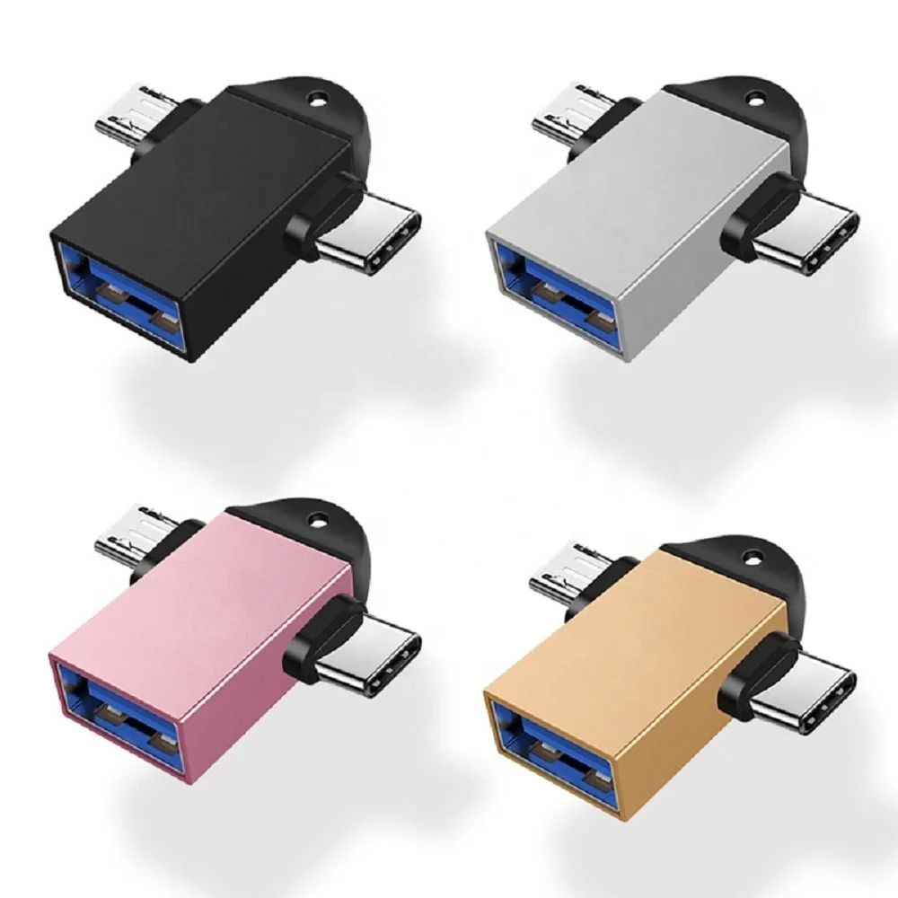 OTG Adapter Micro USB Plus USB Type C to USB A 3.0, 2 in 1 High-Speed Data Transfer, No Charging Support (10 Pcs) view 2