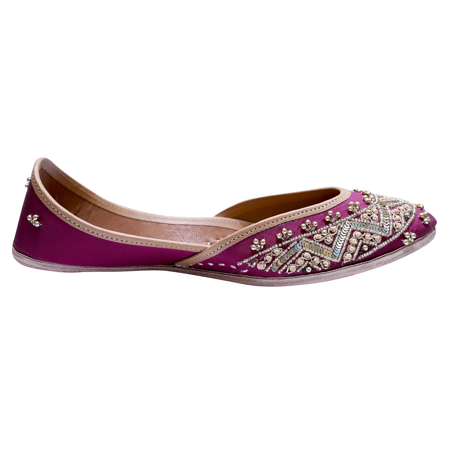 RSK ETHNIC WEAR, Wine Color Embroidered Handmade Jutti for Women with Soft Leather and Double Cushion view 2